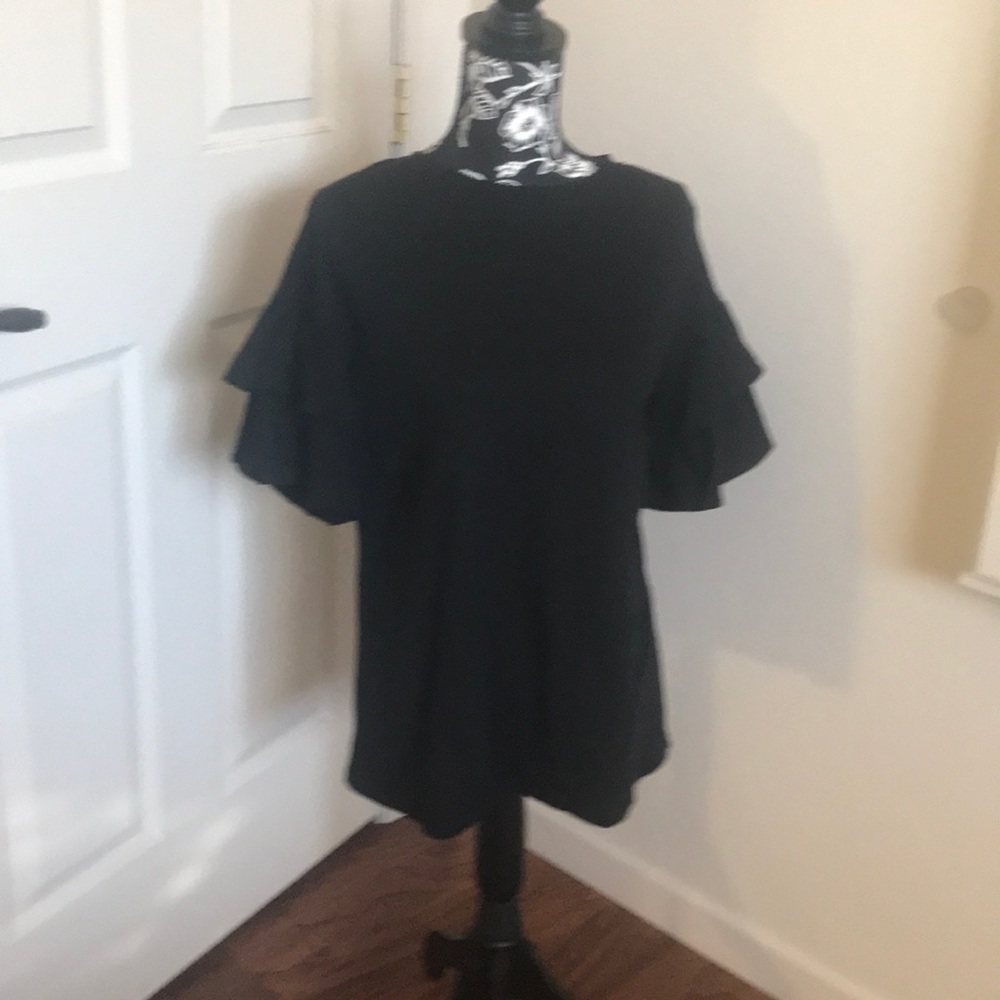 Black Ruffled Sleeve T-shirt Blouse, Size M